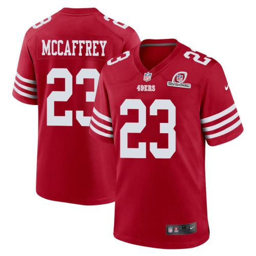 Christian McCaffrey 23 San Francisco 49ers 2024 Divisional Patch Game Men Jersey - Scarlet