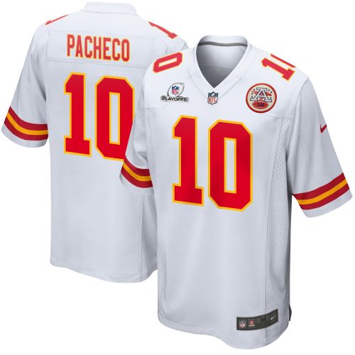 Isiah Pacheco 10 Kansas City Chiefs 2023 Playoffs Patch Game Men Jersey - White