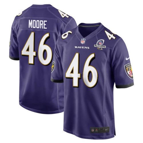 Nick Moore 46 Baltimore Ravens 2023 Playoffs Patch Game Men Jersey - Purple