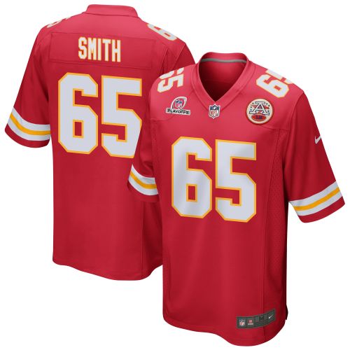 Trey Smith 65 Kansas City Chiefs 2023 Playoffs Patch Game Men Jersey - Red