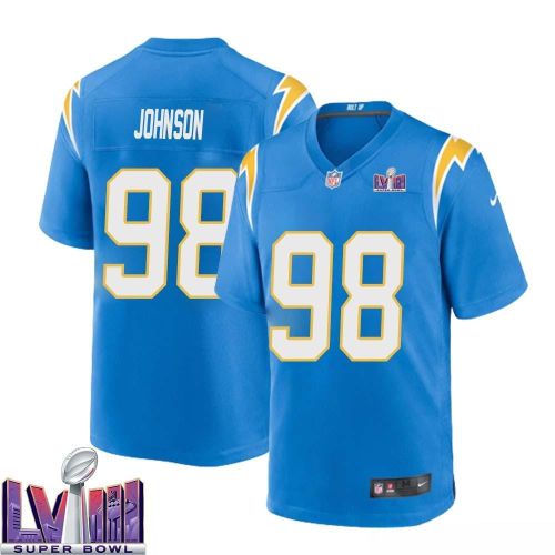 Austin Johnson 98 Los Angeles Chargers Super Bowl LVIII Men Home Game Jersey - Powder Blue