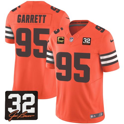 Myles Garrett 95 Cleveland Browns Jim Brown Memorial Patch Game Men Jersey - Orange