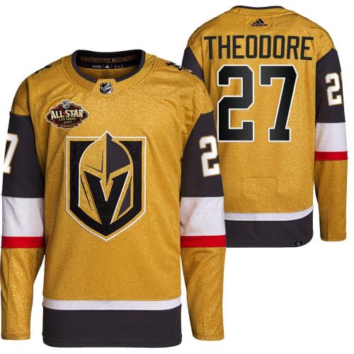 Men Vegas Golden Knights 27 Shea Theodore Primegreen Gold Jersey 2023 All-Star Jersey