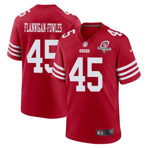 Demetrius Flannigan-Fowles 45 San Francisco 49ers 2023 Playoffs Patch Game Men Jersey - Scarlet