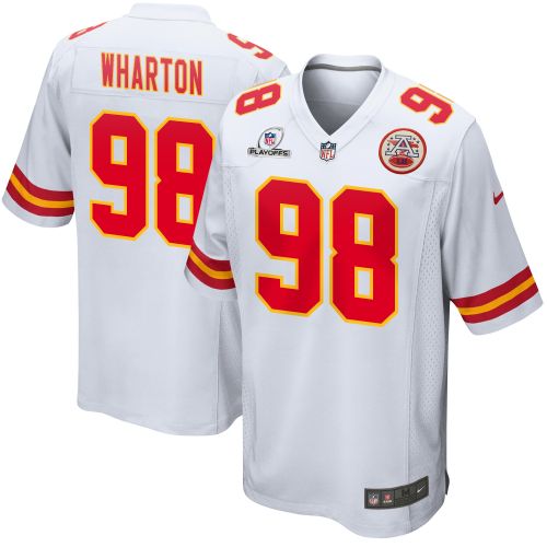 Tershawn Wharton 98 Kansas City Chiefs 2023 Playoffs Patch Game Men Jersey - White