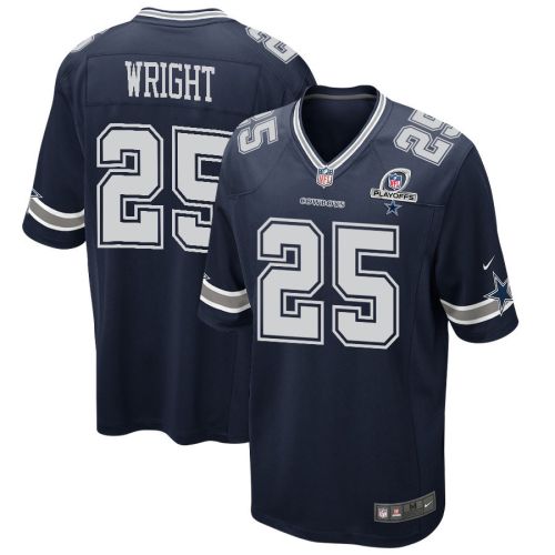 Nahshon Wright 25 Dallas Cowboys 2023 Playoffs Patch Game Men Jersey - Navy