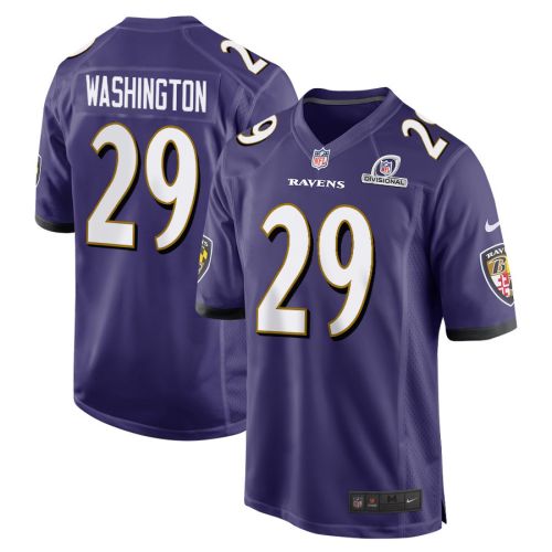 Ar'Darius Washington 29 Baltimore Ravens 2024 Divisional Patch Game Men Jersey - Purple