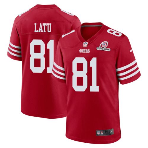 Cameron Latu 81 San Francisco 49ers 2024 Divisional Patch Game Men Jersey - Scarlet