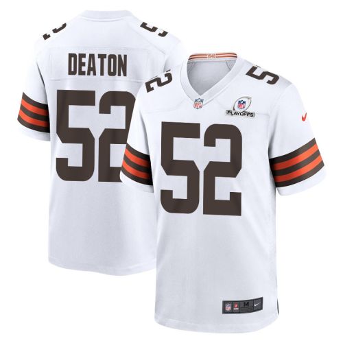 Dawson Deaton 52 Cleveland Browns 2023 Playoffs Patch Game Men Jersey - White