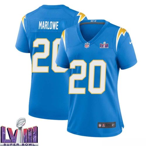 Dean Marlowe 20 Los Angeles Chargers Super Bowl LVIII Women Home Game Jersey - Powder Blue