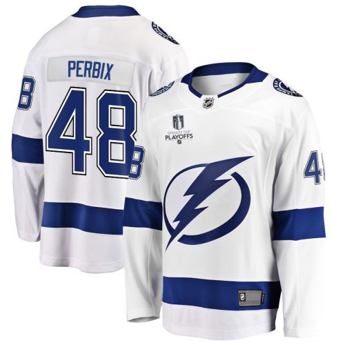 Nick Perbix 48 Tampa Bay Lightning Stanley Cup 2023 Playoffs Patch Away Breakaway Men Jersey - White