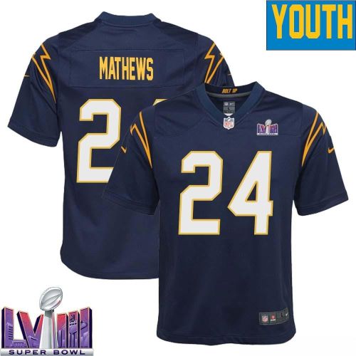 Ryan Mathews 24 Los Angeles Chargers Super Bowl LVIII YOUTH Alternate Game Jersey - Navy