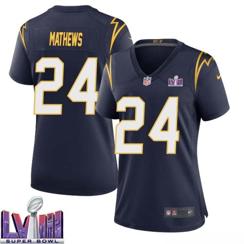 Ryan Mathews 24 Los Angeles Chargers Super Bowl LVIII Women Alternate Game Jersey - Navy