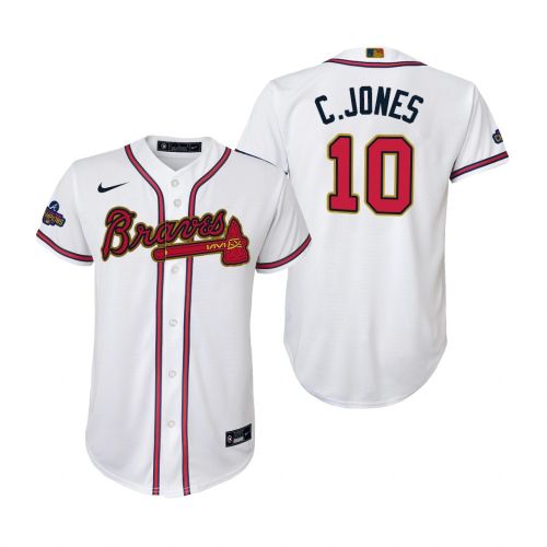 Youth Chipper Jones 10 Atlanta Braves White 2022-23 Gold Program Jersey