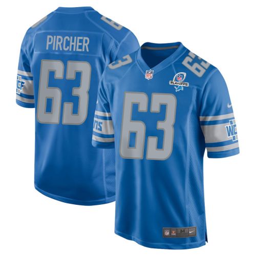 Max Pircher 63 Detroit Lions 2023 Playoffs Patch Game Men Jersey - Blue