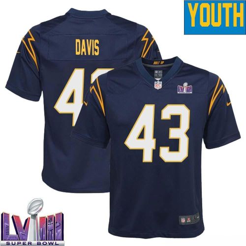 Michael Davis 43 Los Angeles Chargers Super Bowl LVIII YOUTH Alternate Game Jersey - Navy