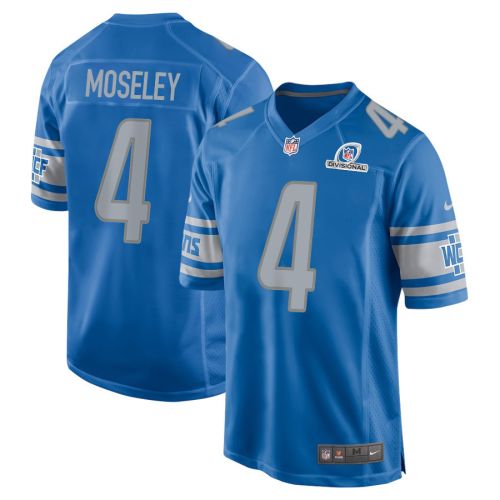 Emmanuel Moseley 4 Detroit Lions 2024 Divisional Patch Game Men Jersey - Blue