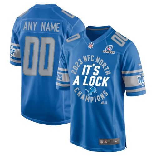 Detroit Lions 2023 NFC North Champions It's A Lock Game Men Custom Jersey - Blue