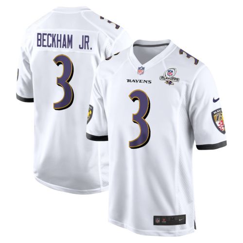 Odell Beckham Jr. 3 Baltimore Ravens 2023 Playoffs Patch Game Men Jersey - White