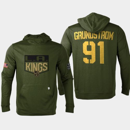 Los Angeles Kings 91 Carl Grundstrom 2022 Salute to Service Olive Pullover Hoodie