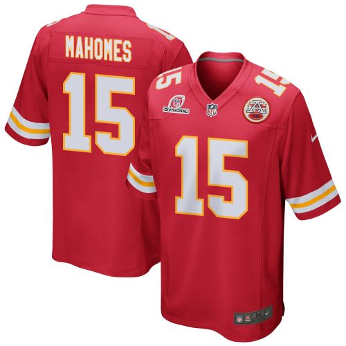 Patrick Mahomes 15 Kansas City Chiefs 2024 Divisional Patch Game Men Jersey - Red