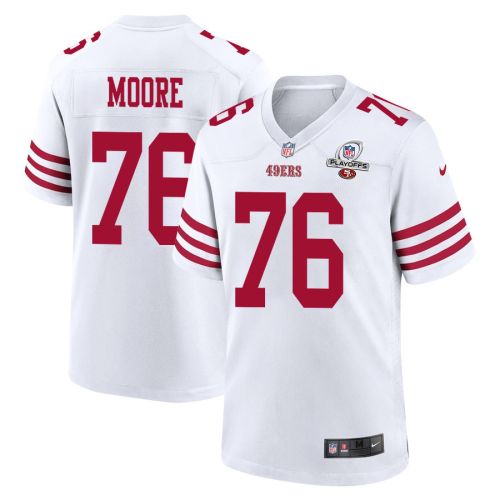 Jaylon Moore 76 San Francisco 49ers 2023 Playoffs Patch Game Men Jersey - White