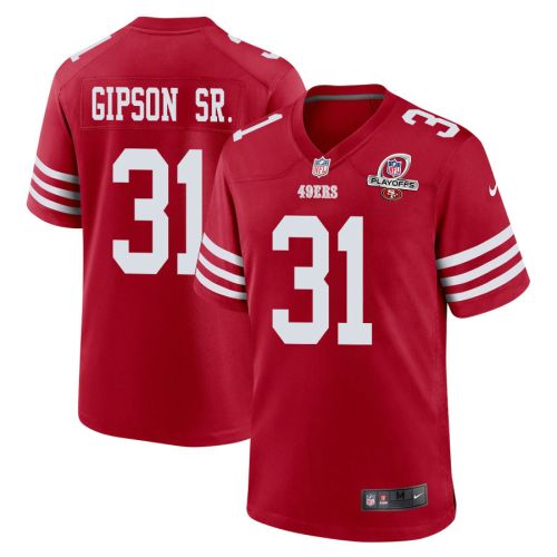 Tashaun Gipson Sr. 31 San Francisco 49ers 2023 Playoffs Patch Game Men Jersey - Scarlet