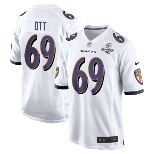 Tyler Ott 69 Baltimore Ravens 2023 Playoffs Patch Game Men Jersey - White