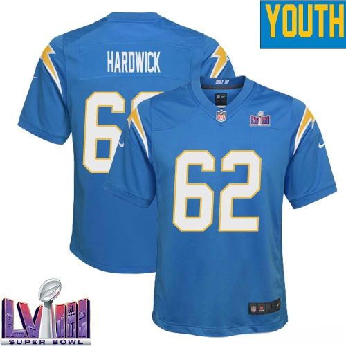 Nick Hardwick 62 Los Angeles Chargers Super Bowl LVIII YOUTH Home Game Jersey - Powder Blue