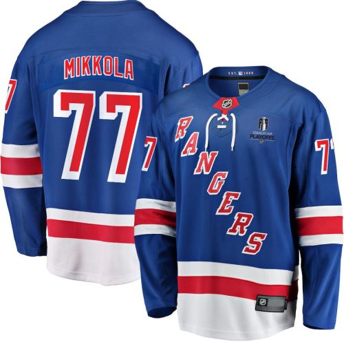 Niko Mikkola 77 New York Rangers Stanley Cup 2023 Playoffs Patch Home Breakaway Men Jersey - Blue