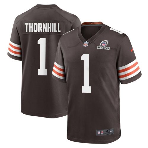 Juan Thornhill 1 Cleveland Browns 2023 Playoffs Patch Game Men Jersey - Brown