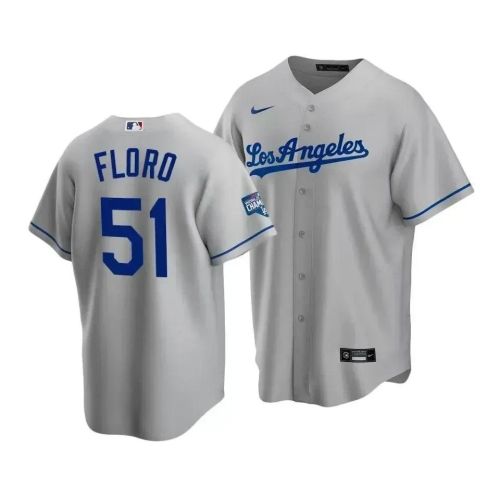 Men's Los Angeles Dodgers Dylan Floro 51 2020 World Series Champions Gray Road Jersey