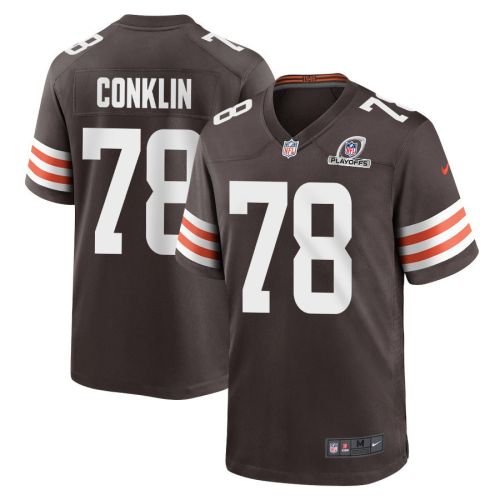 Jack Conklin 78 Cleveland Browns 2023 Playoffs Patch Game Men Jersey - Brown