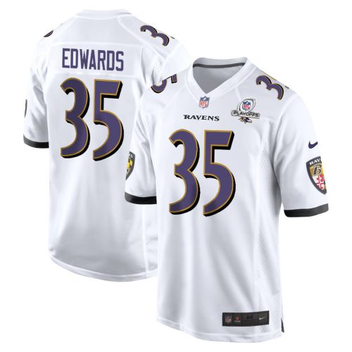 Gus Edwards 35 Baltimore Ravens 2023 Playoffs Patch Game Men Jersey - White