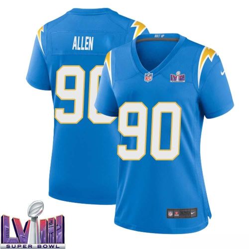 Brevin Allen 90 Los Angeles Chargers Super Bowl LVIII Women Home Game Jersey - Powder Blue