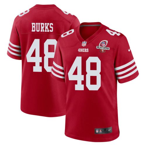 Oren Burks 48 San Francisco 49ers 2023 Playoffs Patch Game Men Jersey - Scarlet