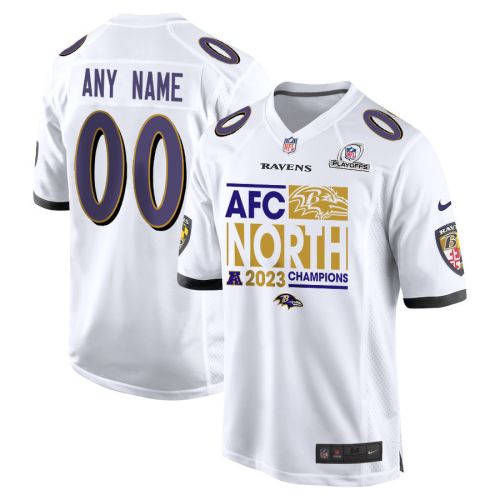 Baltimore Ravens 2023 AFC North Champions Game Men Custom Jersey - White