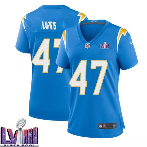 Josh Harris 47 Los Angeles Chargers Super Bowl LVIII Women Home Game Jersey - Powder Blue