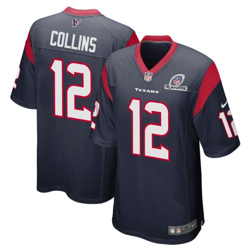 Nico Collins 12 Houston Texans 2023 Playoffs Patch Game Men Jersey - Navy