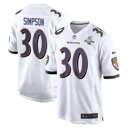 Trenton Simpson 30 Baltimore Ravens 2023 Playoffs Patch Game Men Jersey - White