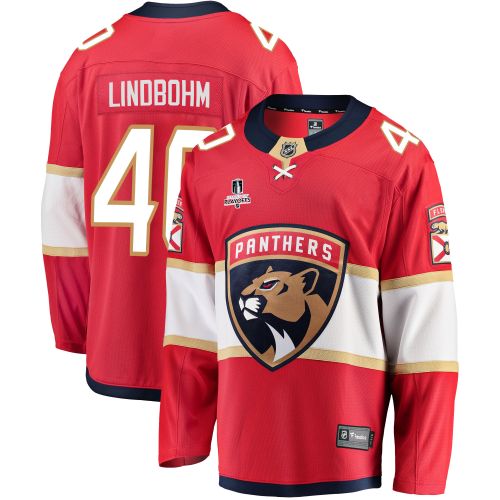 Florida Panthers Petteri Lindbohm 40 Home 2023 Stanley Cup Playoffs Breakaway Men Jersey - Red