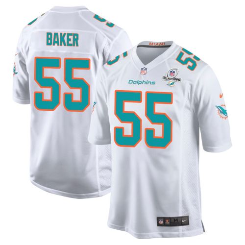 Jerome Baker 55 Miami Dolphins 2023 Playoffs Patch Game Men Jersey - White