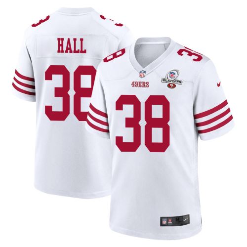 Kemon Hall 38 San Francisco 49ers 2023 Playoffs Patch Game Men Jersey - White