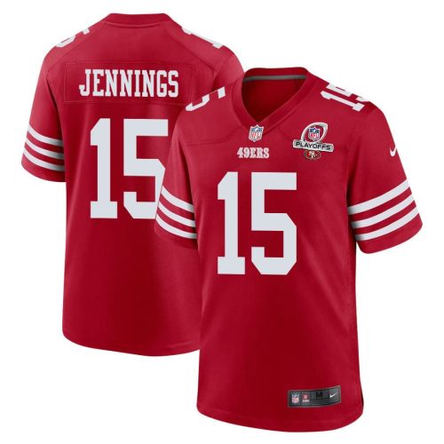 Jauan Jennings 15 San Francisco 49ers 2023 Playoffs Patch Game Men Jersey - Scarlet