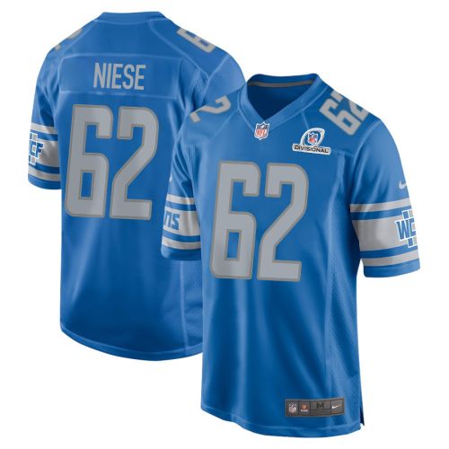 Michael Niese 62 Detroit Lions 2024 Divisional Patch Game Men Jersey - Blue