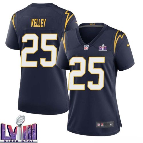 Joshua Kelley 25 Los Angeles Chargers Super Bowl LVIII Women Alternate Game Jersey - Navy