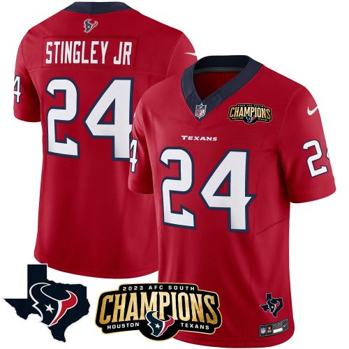 Derek Stingley Jr. 24 Houston Texans 2023 AFC South Champions Patch Game Men Jersey - Red