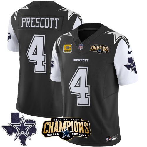 Dak Prescott 4 Dallas Cowboys 2023 NFC East Champions Patch Game Men Jersey - Black