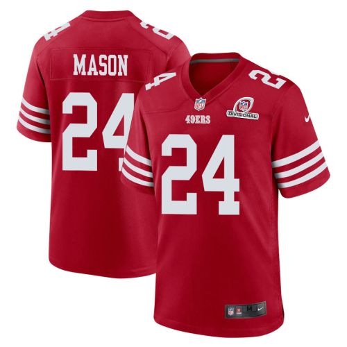 Jordan Mason 24 San Francisco 49ers 2024 Divisional Patch Game Men Jersey - Scarlet