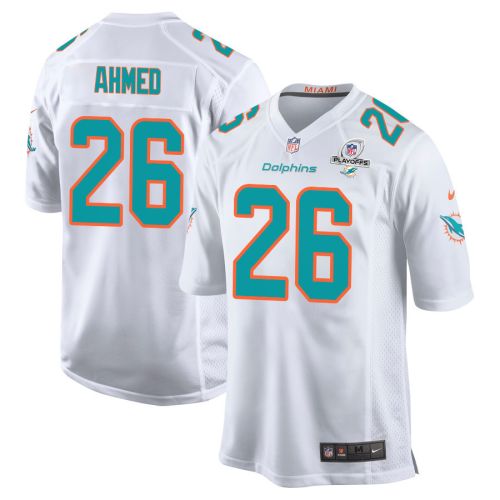 Salvon Ahmed 26 Miami Dolphins 2023 Playoffs Patch Game Men Jersey - White